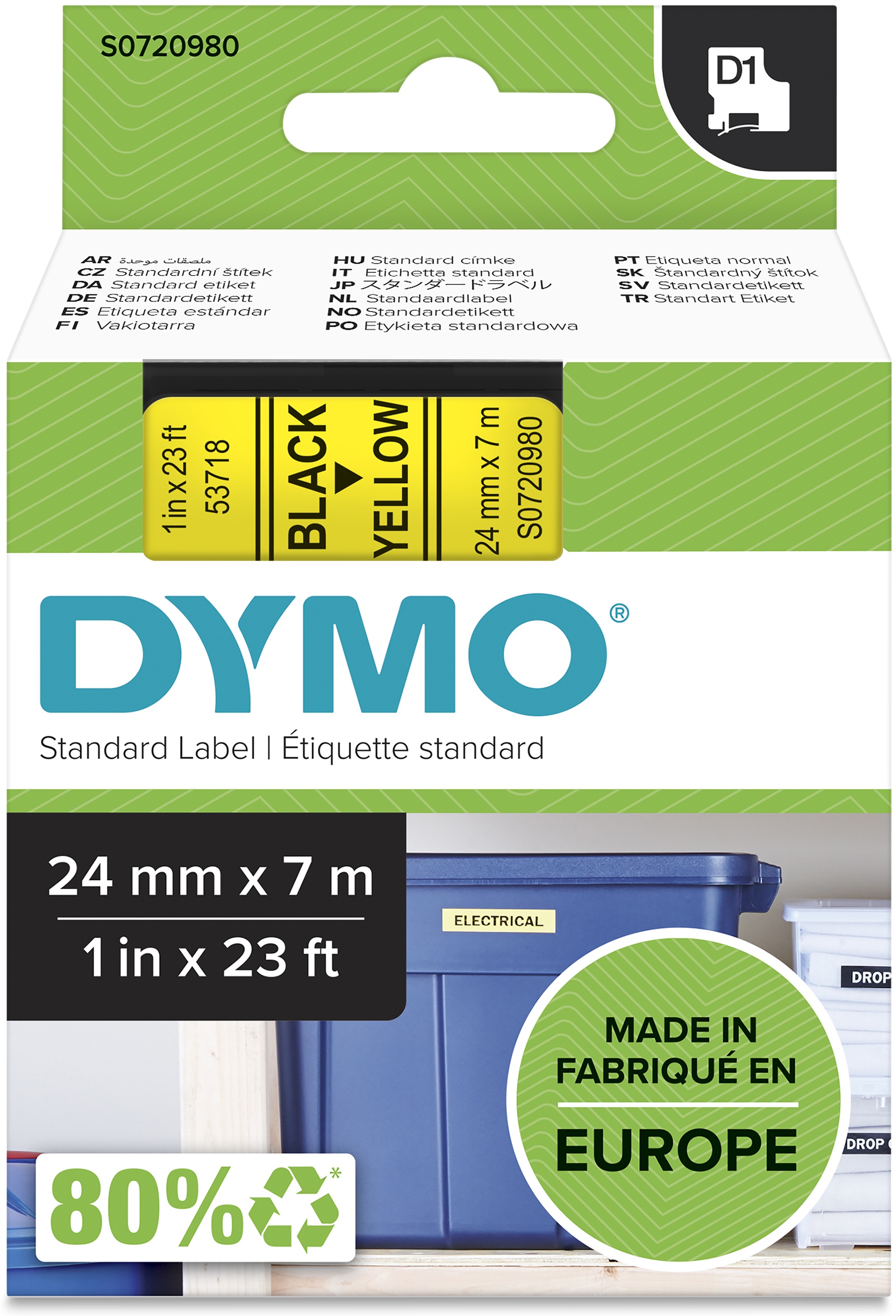 Dymo Schriftband D1 53718 | 24 mm | Schwarz auf Gelb | 7 m
