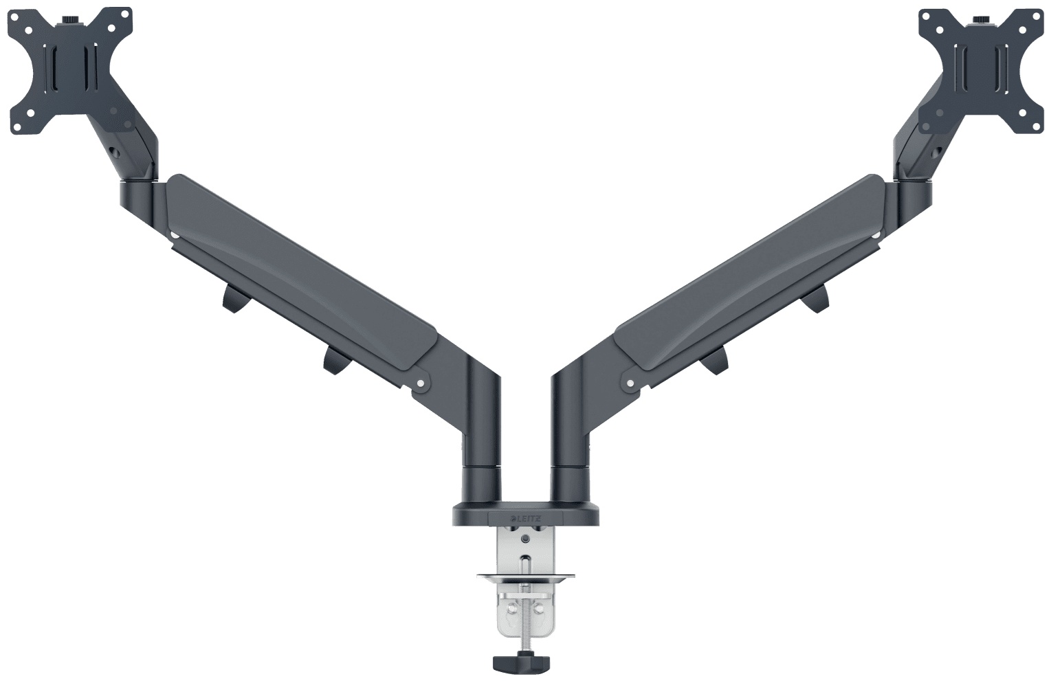 Leitz Ergo Monitorarm | für 2 Monitore | bis 32" | bis 9 kg | Tischklemme | höhenverstellbar | Dunkelgrau