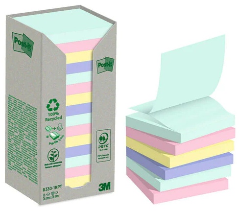 Post-it® Haftnotizen Recycling Z-Notes | Mehrfarbig | 100 Blatt/Block | 16er-Pack
