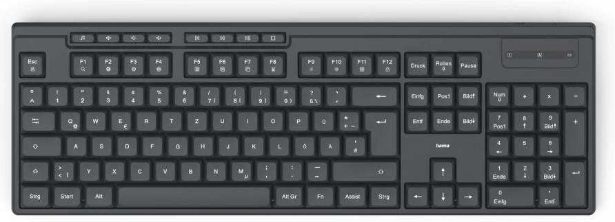 Hama WK-200 Tastatur | Funk (2,4 GHz) | QWERTZ (DE) | mit Ziffernblock | AA-Batterie | Schwarz