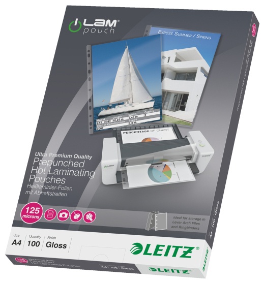 Leitz Laminierfolien A4 | 125 µm | glänzend | 100 Stück | Lochung
