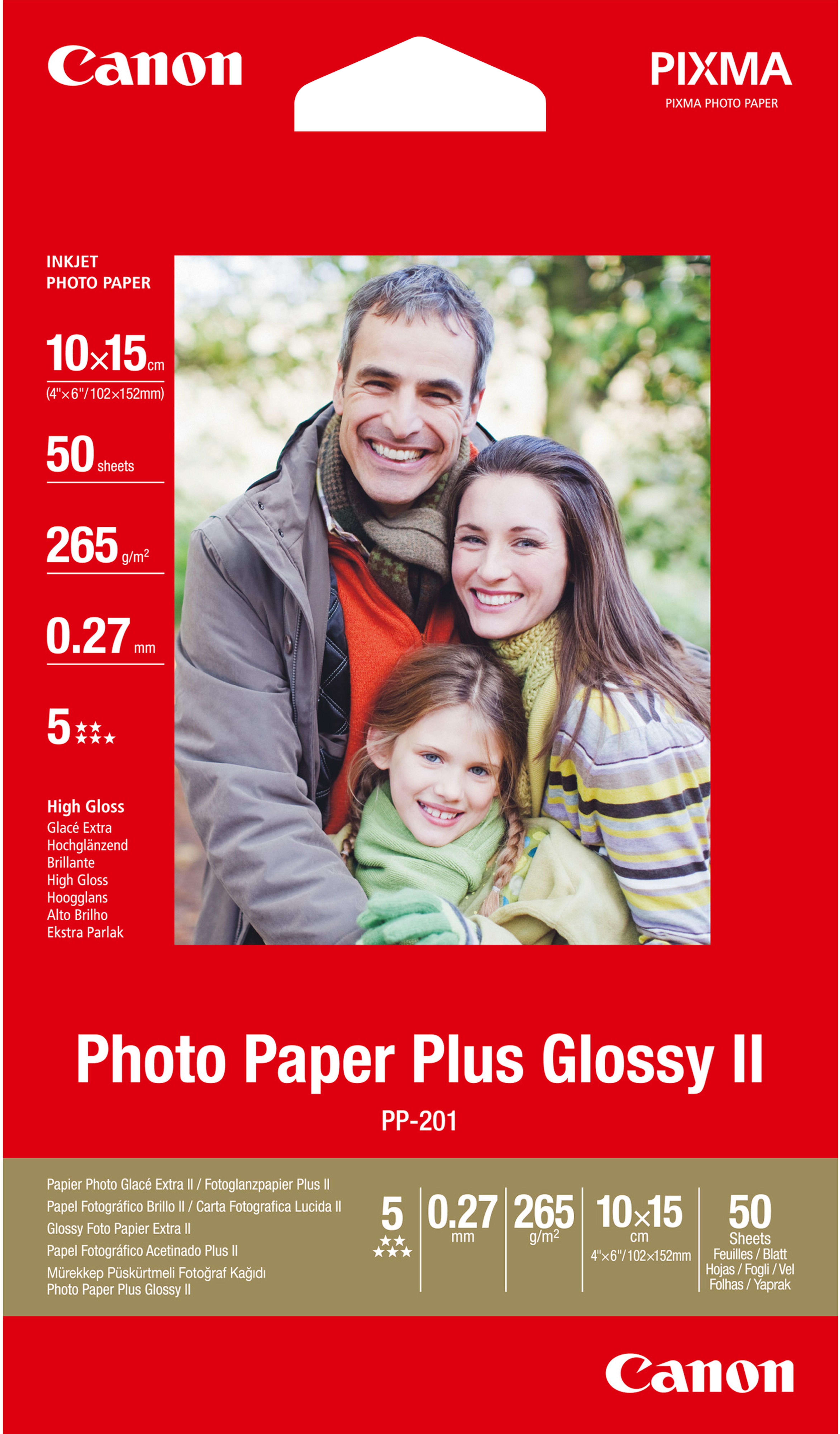 Canon Fotopapier PP-201 Hochglänzend | 10x15 cm | 265 g/m² | 50 Blatt