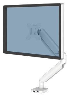 Fellowes Platinum Series Monitorarm | für 1 Monitor | bis 40" | bis 8 kg | Tischklemme | höhenverstellbar | Weiß