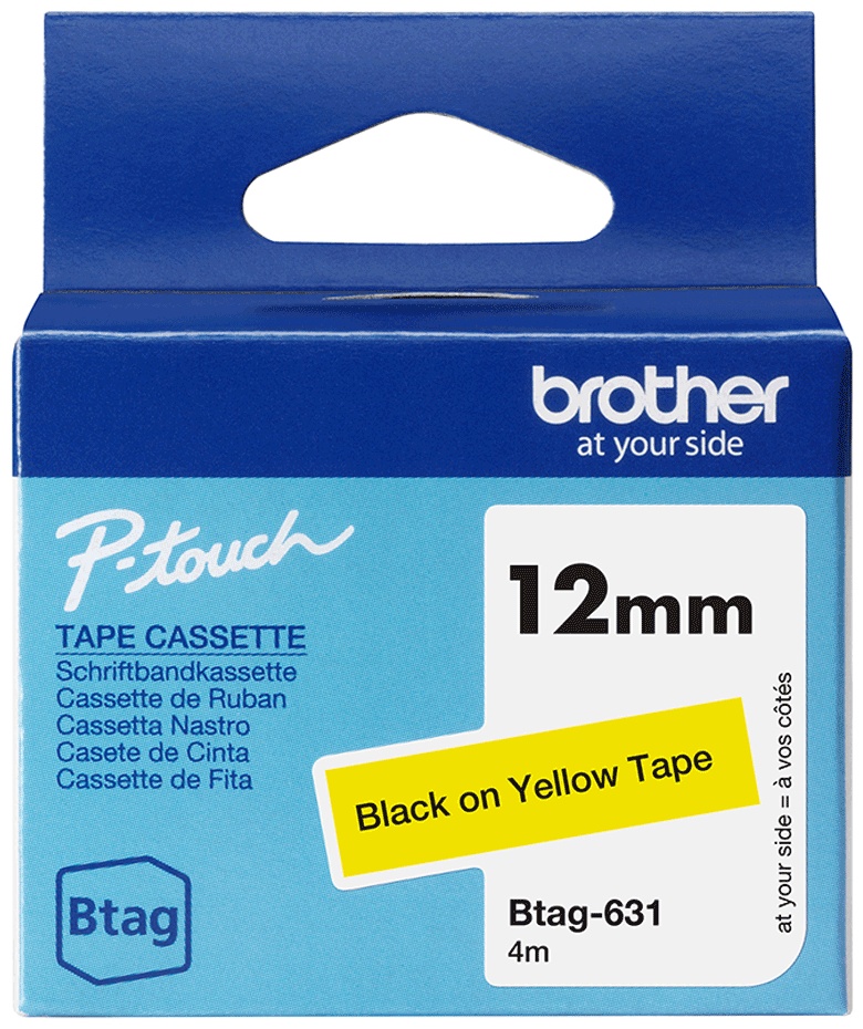 Brother Schriftband Btag BTAG631 | 12 mm | Schwarz auf Gelb | 4 m