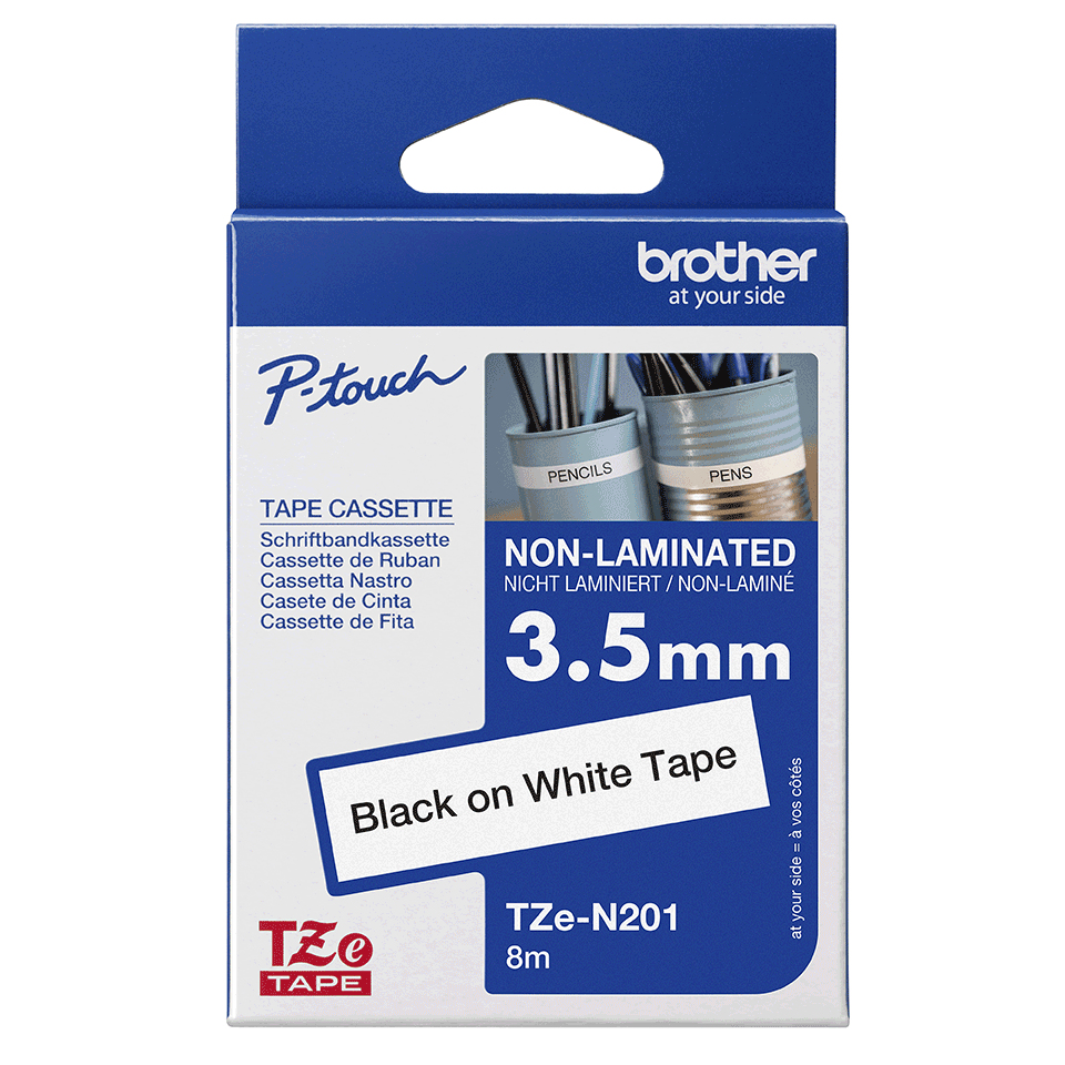 Brother Schriftband TZe-N201 | 3.5 mm | Schwarz auf Weiß | 8 m