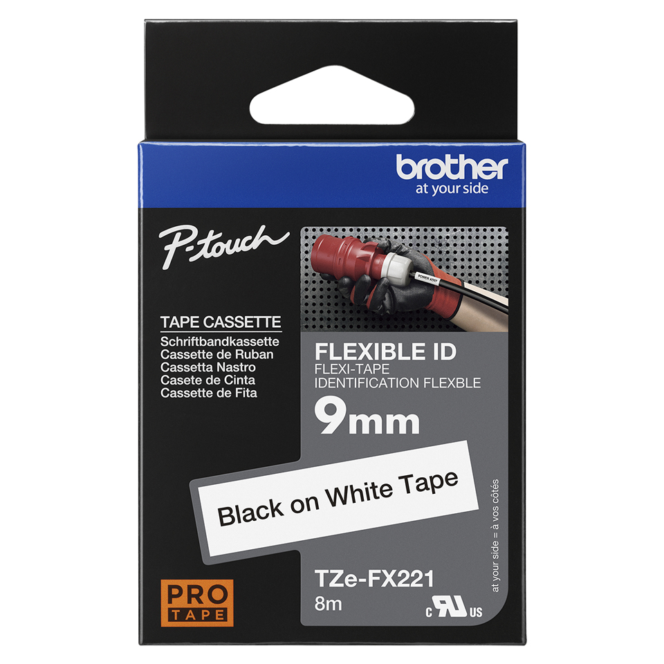 Brother Schriftband TZe-FX221 | 9 mm | Schwarz auf Weiß | 8 m