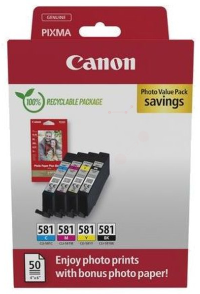 Original Canon 2106C005 | CLI581 BK/C/M/Y Tinte Spar Set ( 4 Farben + Fotopapier )