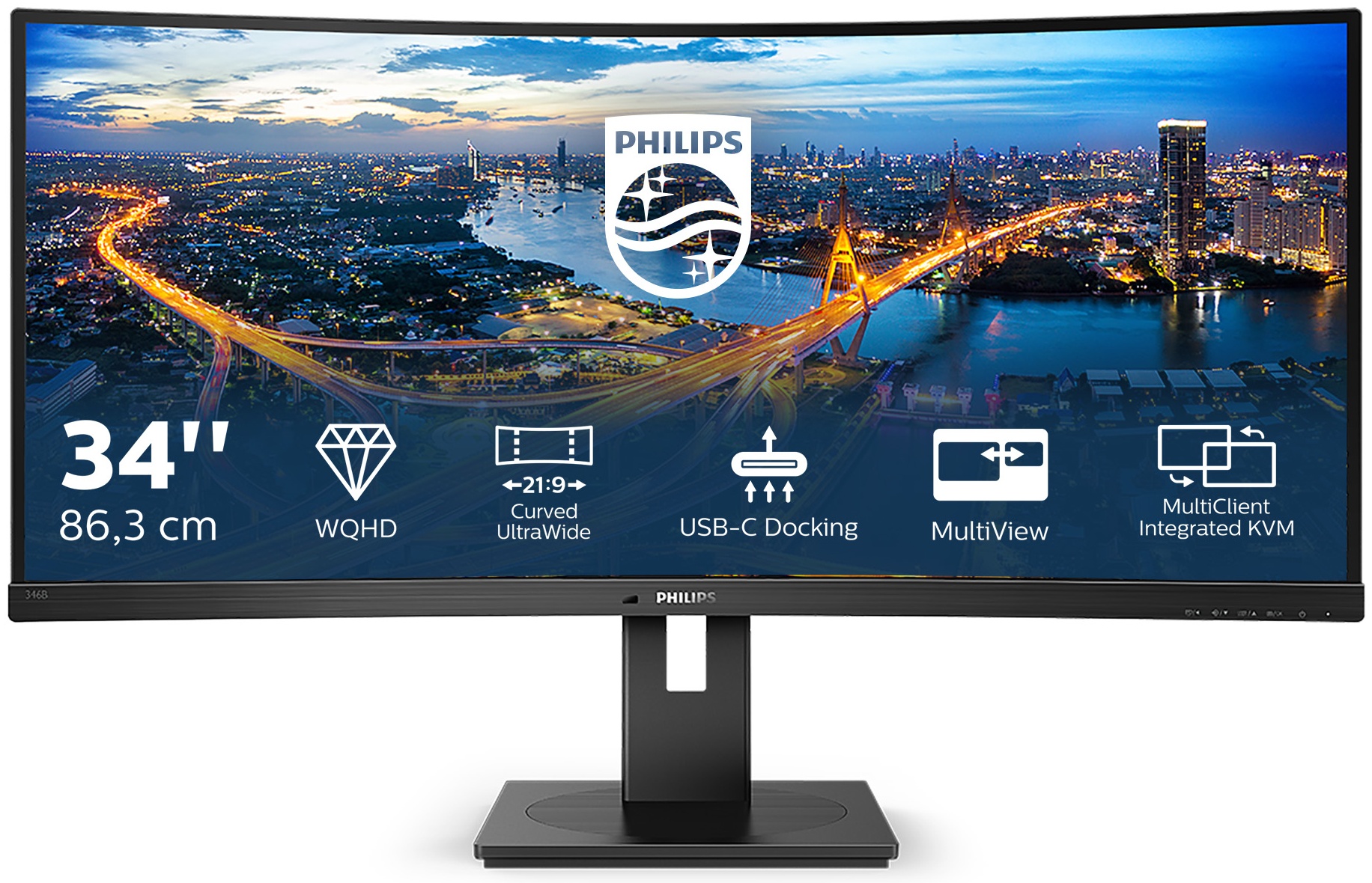 Philips B Line | 346B1C/00 Curved-Monitor 34 zoll | 86,4 cm | UWQHD | 3440 x 1440 | Schwarz