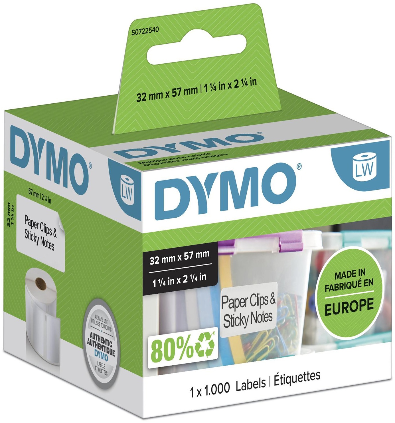 Dymo Etikettenrolle S0722540 | 57x32 mm | Weiß