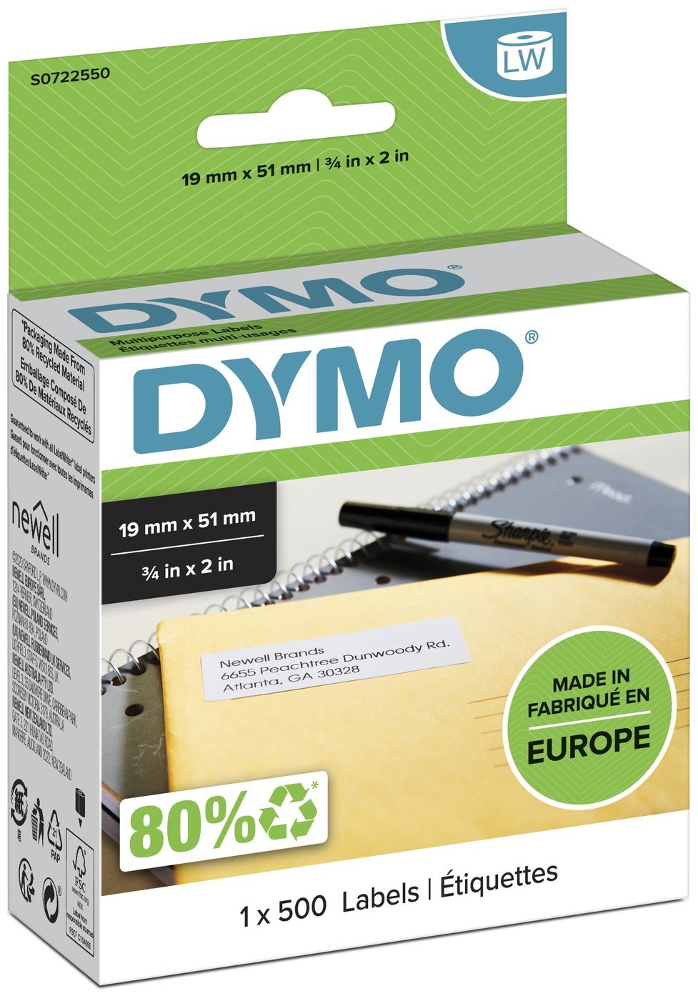 Dymo Etikettenrolle S0722550 | 51x19 mm | Weiß