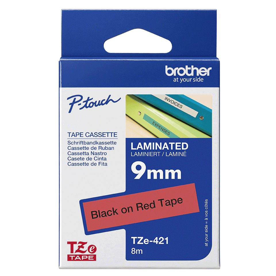 Brother Schriftband TZe-421 | 9 mm | Schwarz auf Rot | 8 m