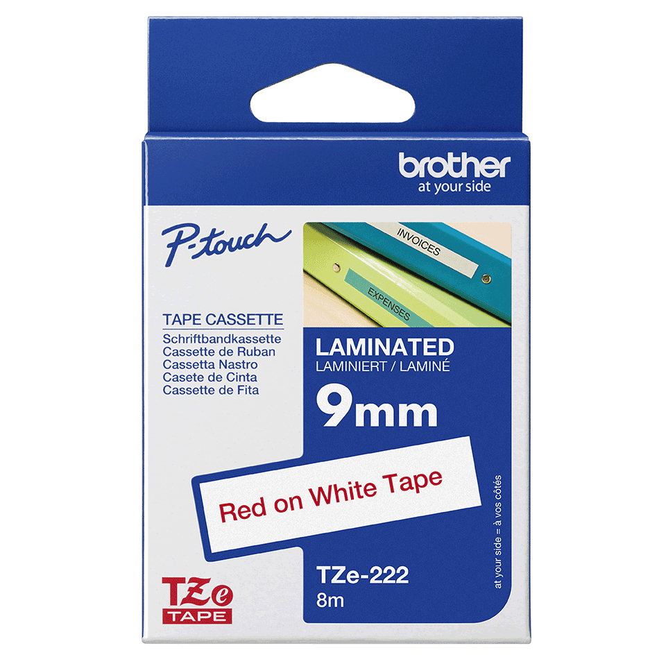 Brother Schriftband TZe-222 | 9 mm | Rot auf Weiß | 8 m