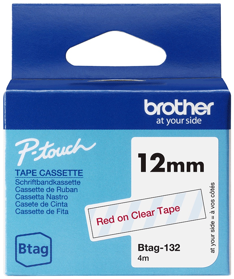 Brother Schriftband Btag BTAG132 | 12 mm | Rot auf Transparent | 4 m