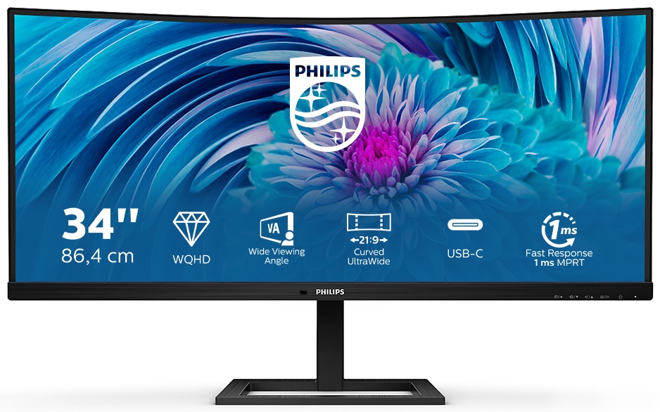 Philips E Line | 346E2CUAE/00 Curved-Monitor 34 zoll | 86,4 cm | UWQHD | 3440 x 1440 | Schwarz