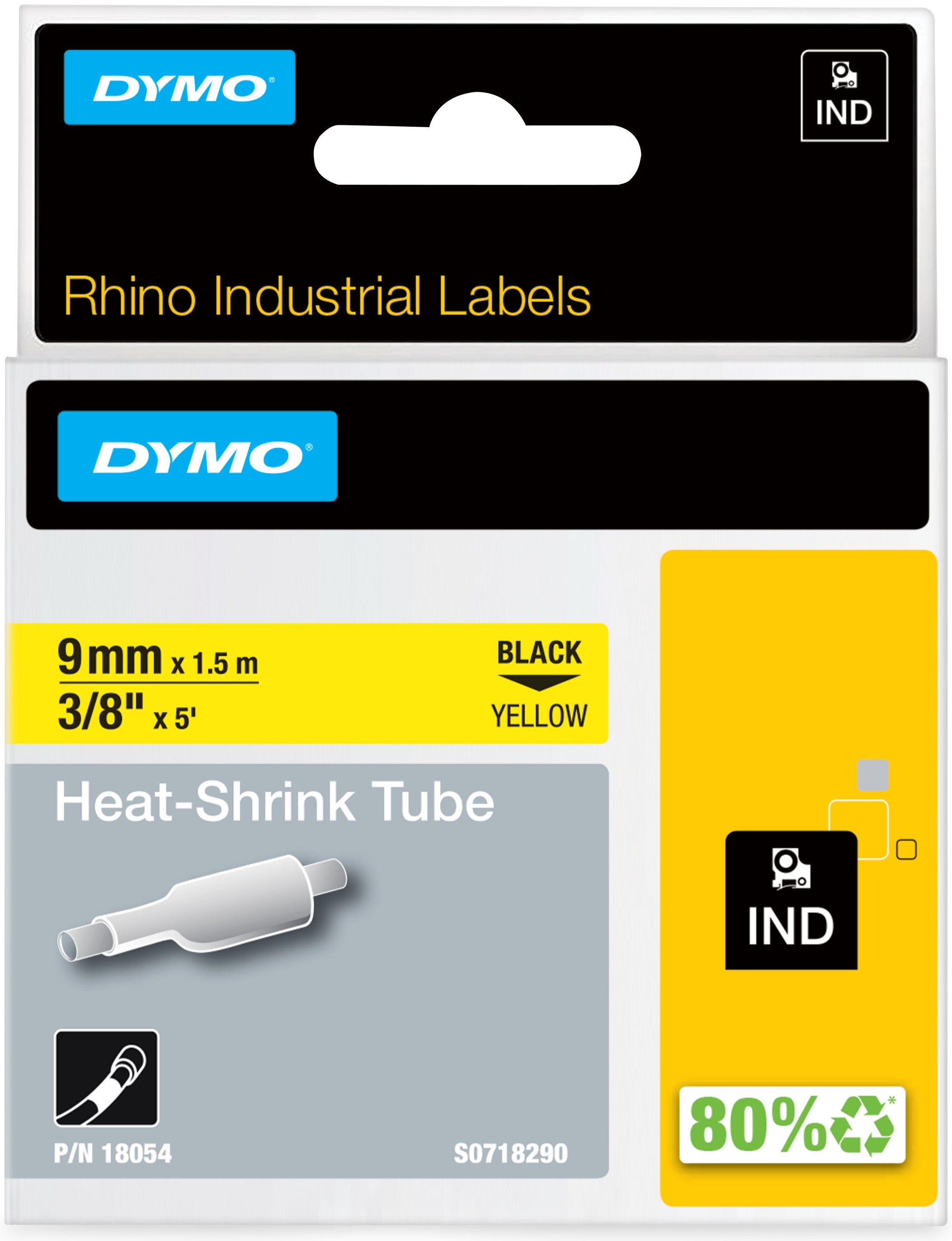 Dymo Schrumpfschlauch RHINO 18054 | 9 mm | Schwarz auf Gelb | 1.5 m