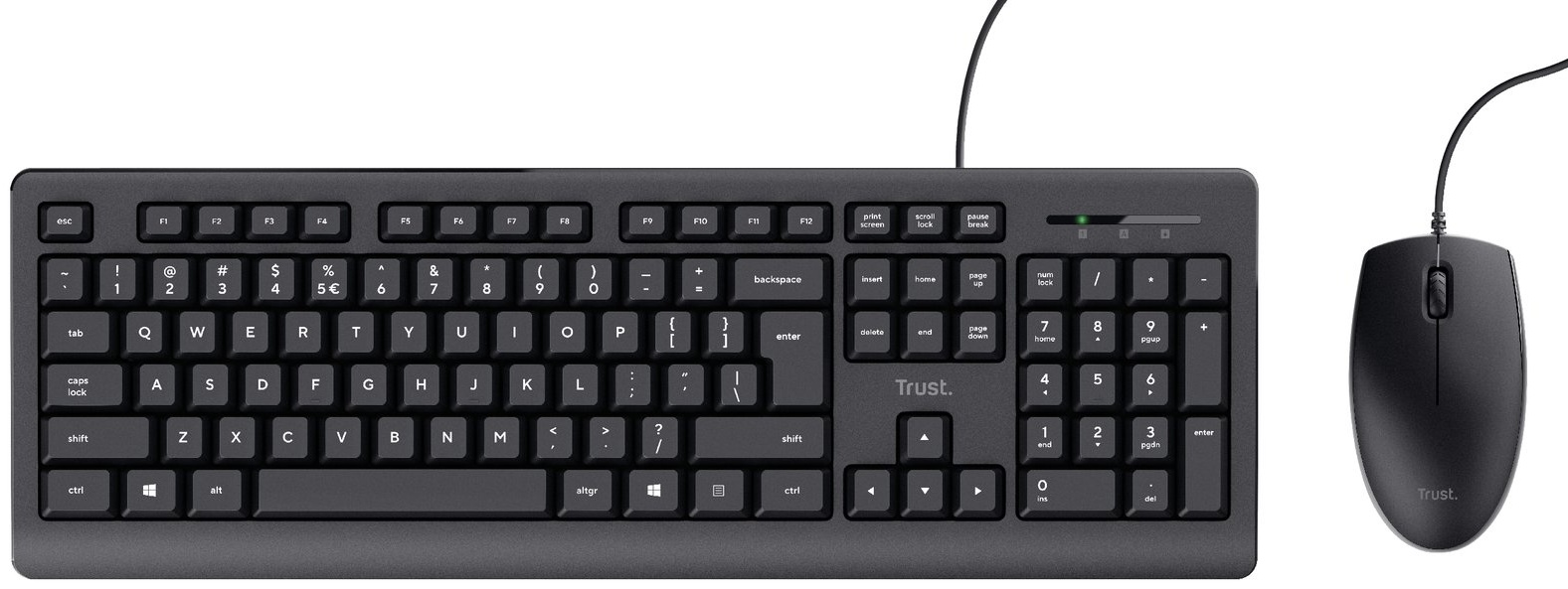 Trust TKM-250 Tastatur-Maus-Set | Kabel (USB) | QWERTZ (DE) | mit Ziffernblock | Schwarz