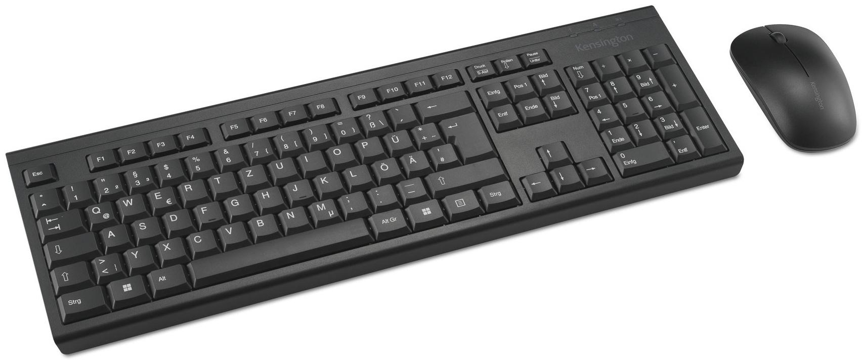 Kensington KM150 EQ Tastatur-Maus-Set | Funk (2,4 GHz) | QWERTZ (DE) | mit Ziffernblock | 2× AA-Batterie | Schwarz