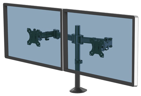 Fellowes Reflex Monitorarm | für 2 Monitore | bis 27" | bis 8 kg | Tischklemme | höhenverstellbar | Schwarz