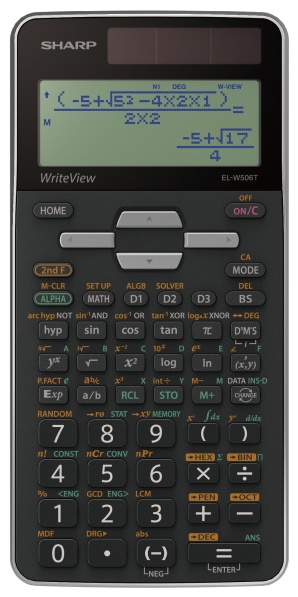 Sharp EL-W506T Wissenschaftlicher Taschenrechner | 16 Stellen | Solar + Batterie | Schwarz/Silber