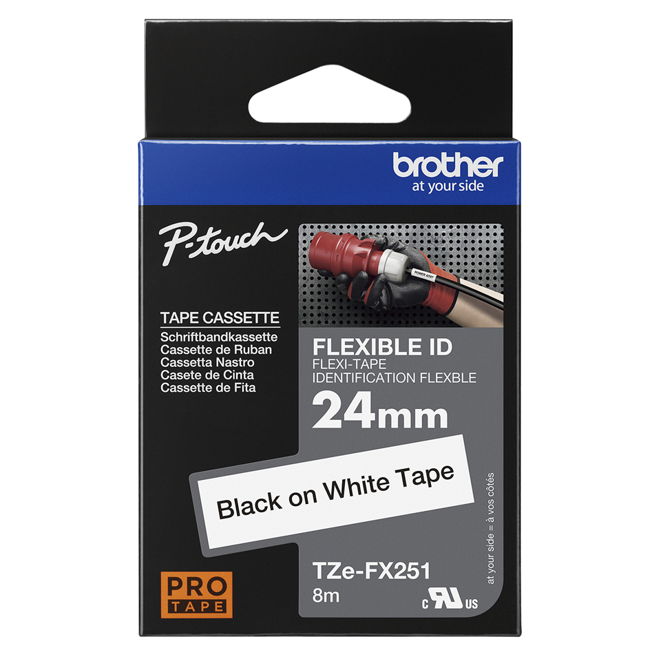 Brother Schriftband TZe-FX251 | 24 mm | Schwarz auf Weiß | 8 m