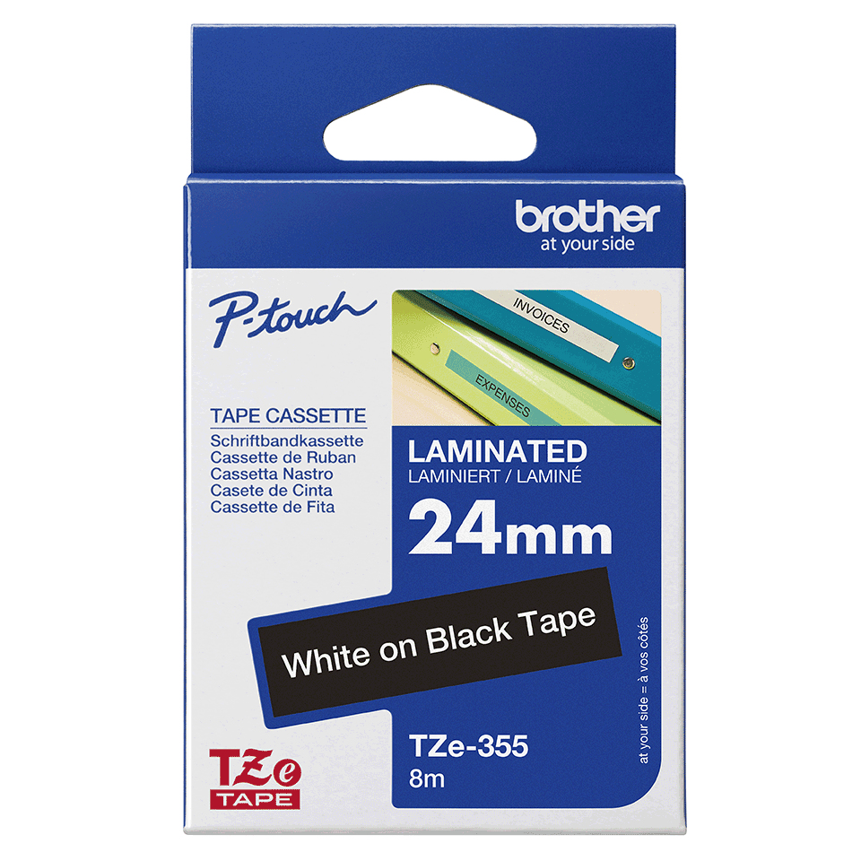 Brother Schriftband TZe-355 | 24 mm | Weiß auf Schwarz | 8 m