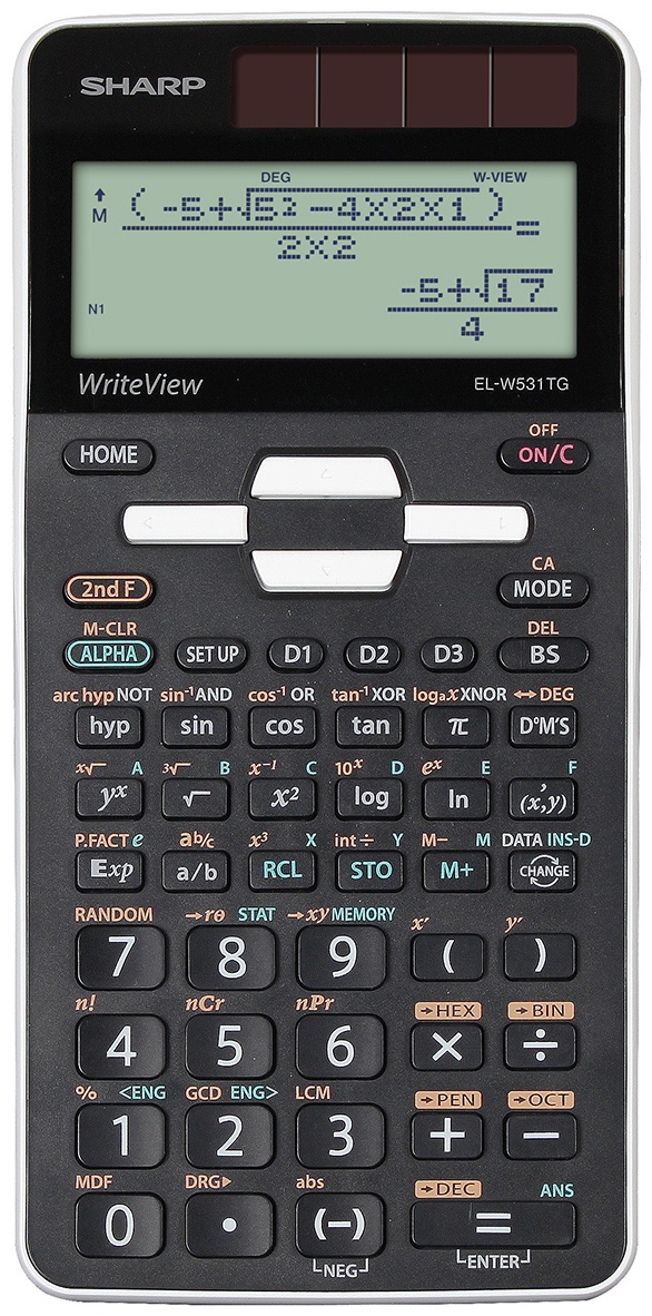 Sharp EL-W531TG Wissenschaftlicher Taschenrechner | 16 Stellen | Solar + Batterie | Schwarz/Weiß