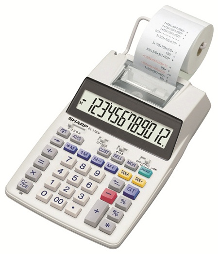 Sharp EL-1750V Druckender Tischrechner | 12 Stellen | Netzbetrieb + Batterie | Steuerberechnung | Lichtgrau