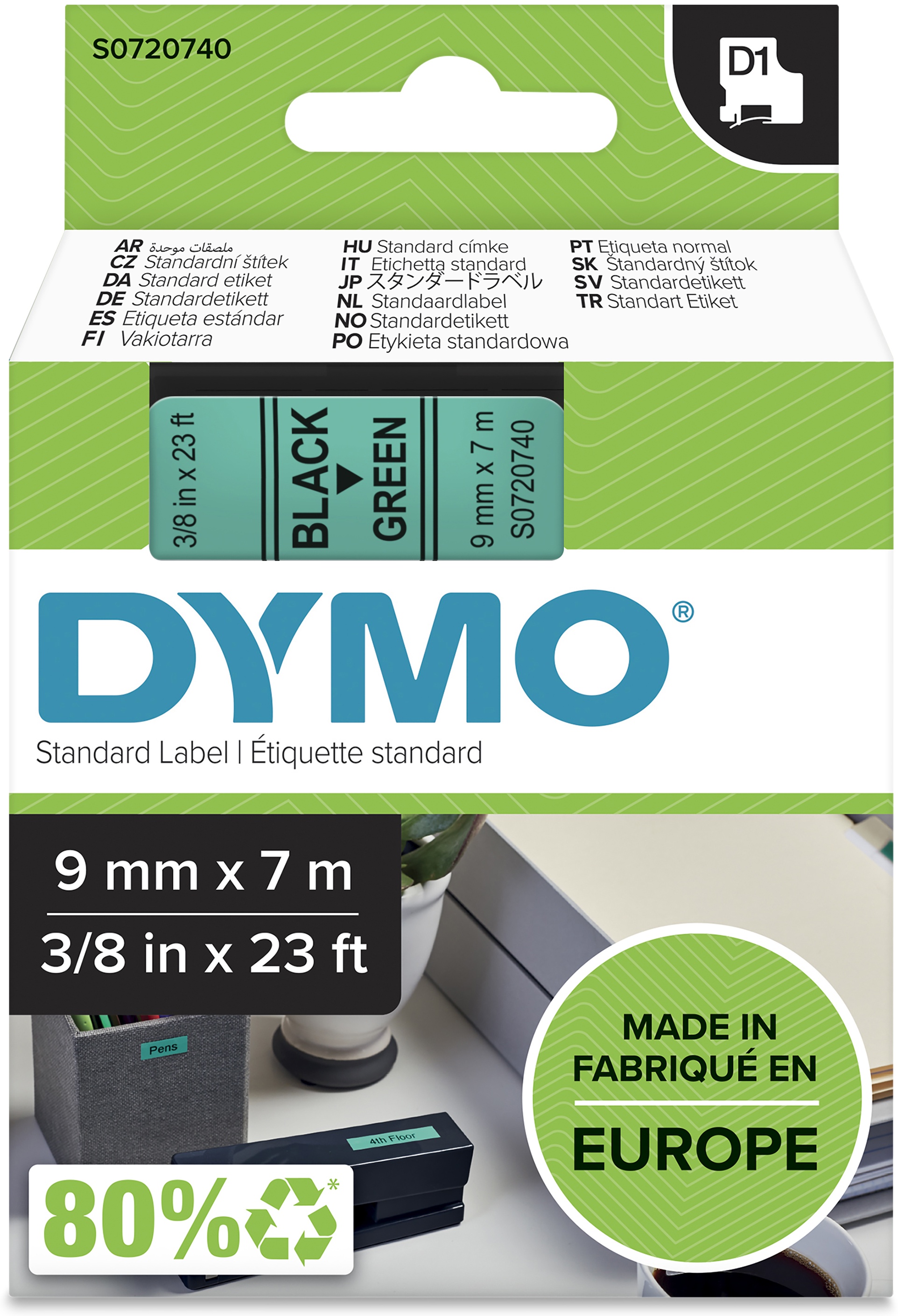 Dymo Schriftband D1 40919 | 9 mm | Schwarz auf Grün | 7 m