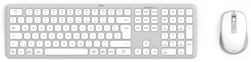 Hama WKM-550 Tastatur-Maus-Set | Funk + Bluetooth | QWERTZ (DE) | mit Ziffernblock | 2× AAA-Batterie | Weiß