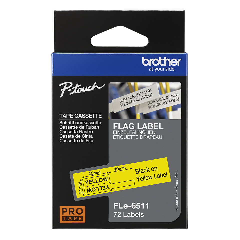 Brother Einzeletikett FLe-6511 | 45x21 mm | Schwarz auf Gelb | Folie
