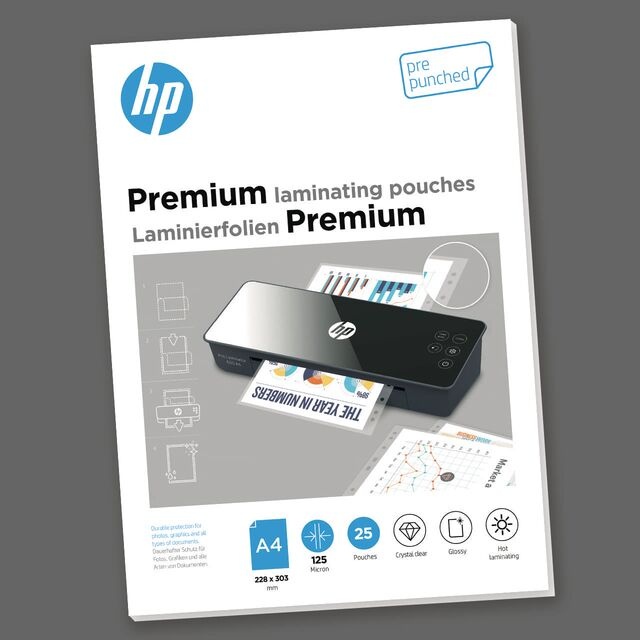 HP Premium Laminierfolien A4 | 125 µm | glänzend | 25 Stück | Lochung