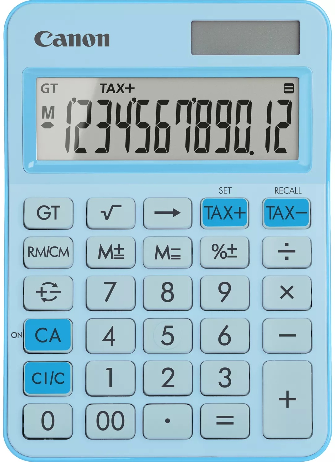 Canon LS-125KB-PBL Tischrechner | 12 Stellen | Solar + Batterie | Steuerberechnung | Pastellblau