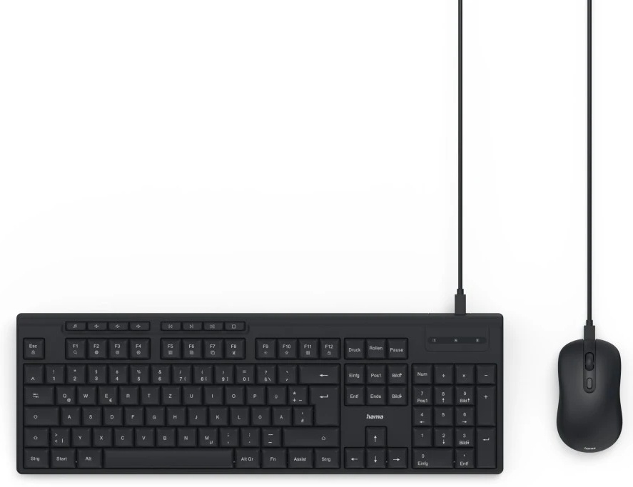 Hama CKM-200 Tastatur-Maus-Set | Kabel (USB) | QWERTZ (DE) | mit Ziffernblock | Schwarz