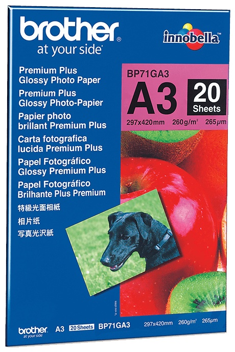 Brother Fotopapier BP71GA3 Glänzend | A3 | 260 g/m² | 20 Blatt
