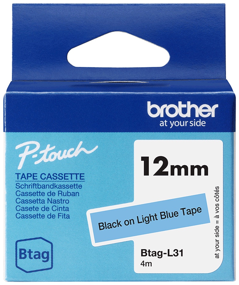 Brother Schriftband Btag BTAGL31 | 12 mm | Schwarz auf Blau | 4 m