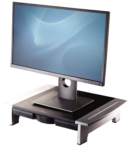 Fellowes Office Suites Kompakt Monitorständer | für 1 Monitor | bis 28" | bis 36 kg | Standfuß | höhenverstellbar | Schwarz/Silber