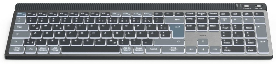 Hama WK-750 Tastatur | Bluetooth | QWERTZ (DE) | mit Ziffernblock | beleuchtet | Akku | Grau