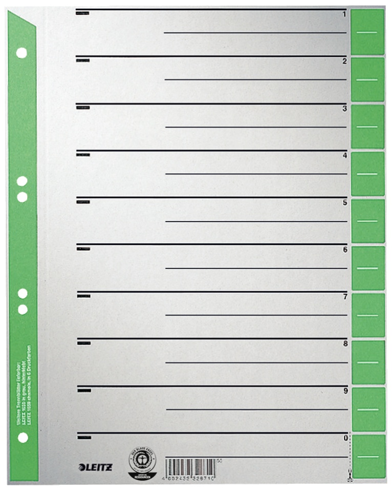 Leitz Trennblätter 1652 | DIN A4 | 1-0 | Grün | 100er-Pack