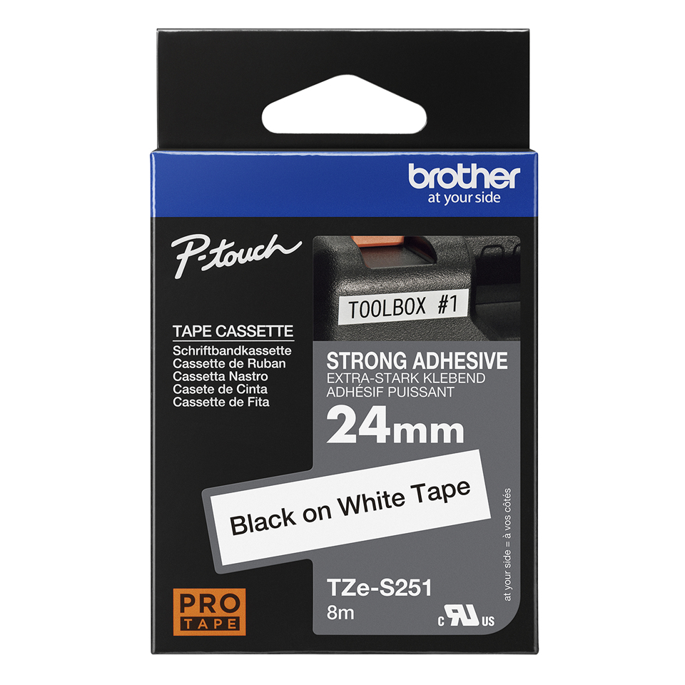 Brother Schriftband TZe-S251 | 24 mm | Schwarz auf Weiß | 8 m