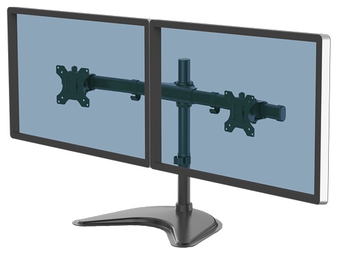 Fellowes Seasa Monitorarm | für 2 Monitore | bis 27" | bis 8 kg | Standfuß | höhenverstellbar | Schwarz