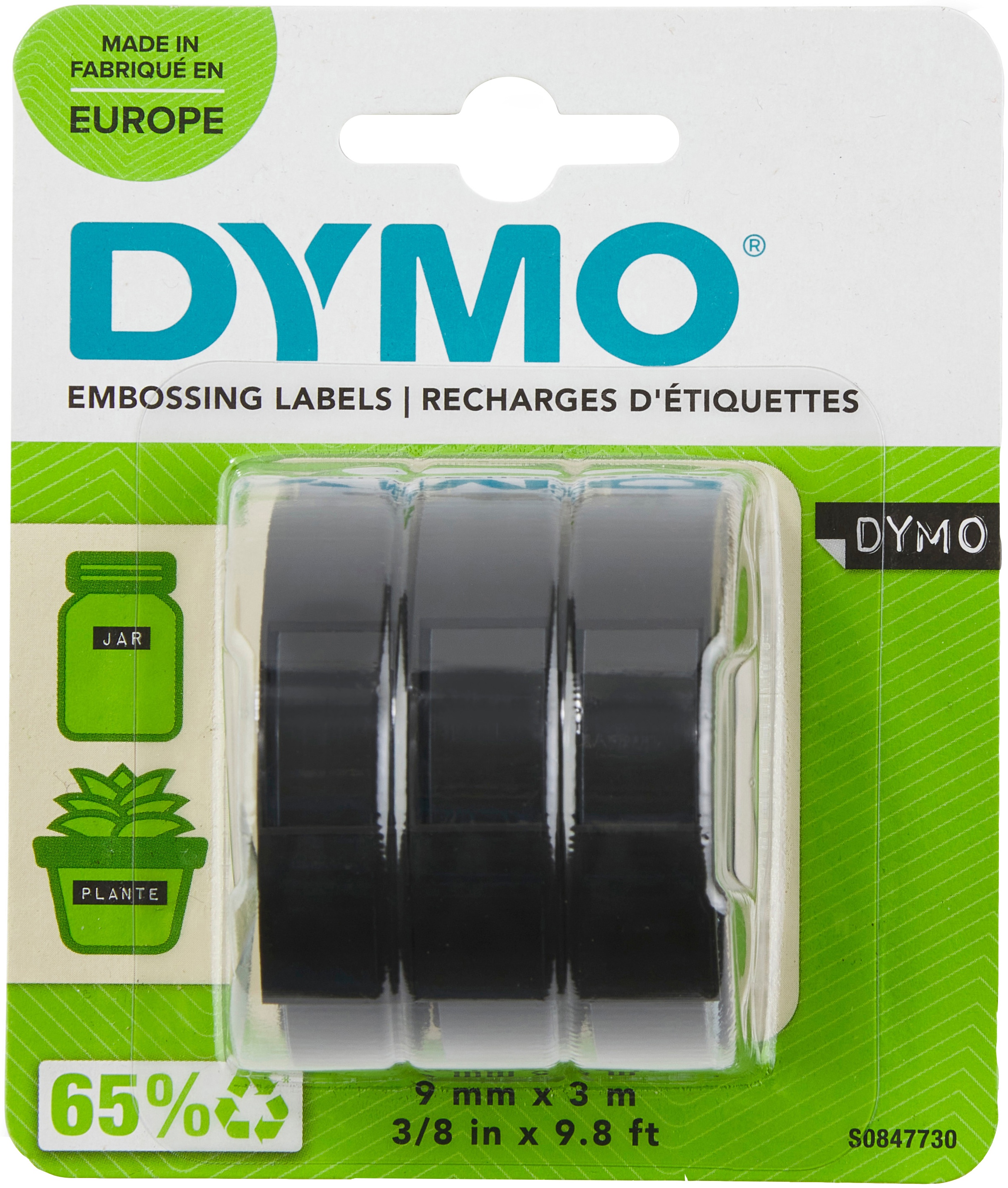 Dymo Prägeband 3D S0847730 (3 St.) | 9 mm | Weiß auf Schwarz | 3 m