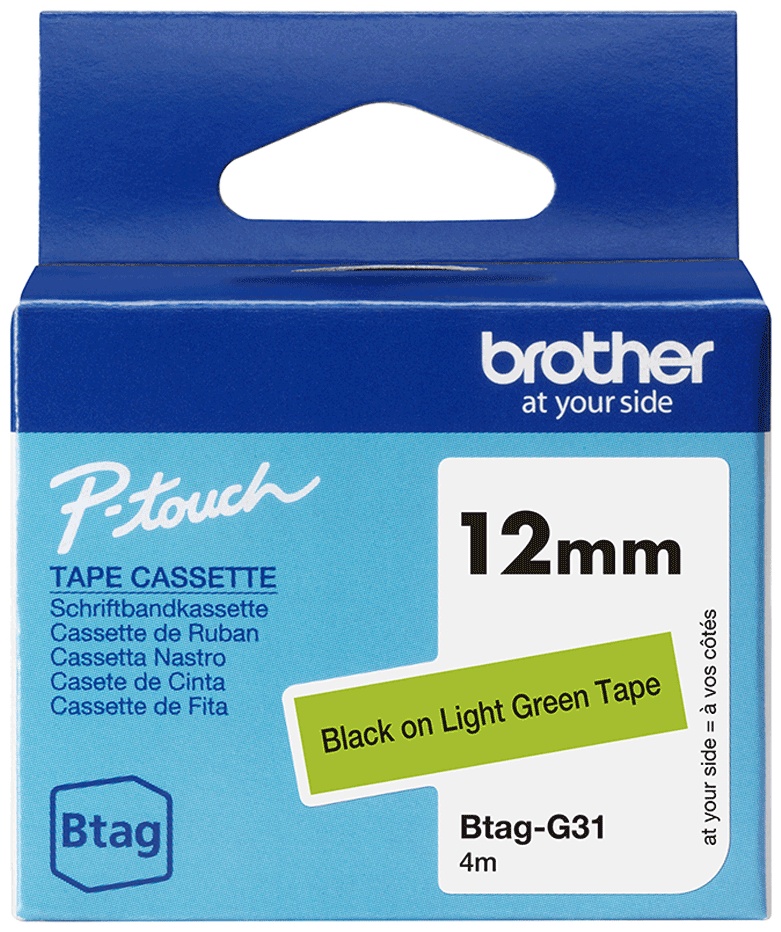 Brother Schriftband Btag BTAGG31 | 12 mm | Schwarz auf Grün | 4 m