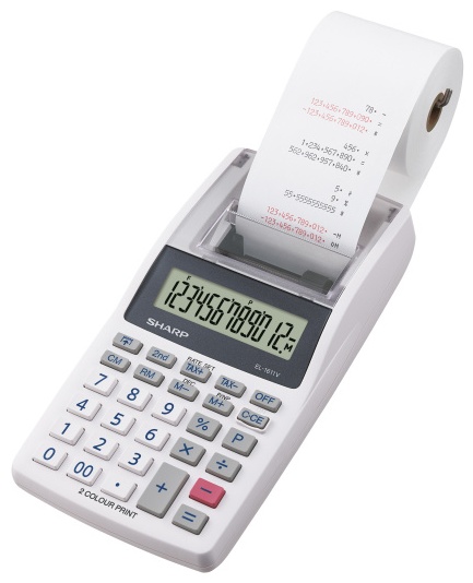 Sharp EL-1611V Druckender Tischrechner | 12 Stellen | Netzbetrieb + Batterie | Steuerberechnung | Weiß
