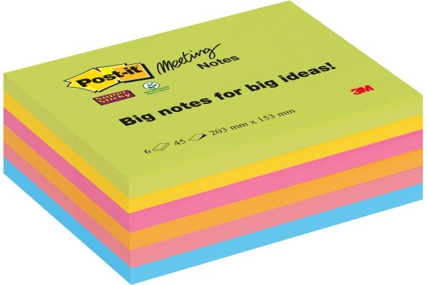 Post-it® Haftnotizen Super Sticky Meeting Notes | Mehrfarbig | 45 Blatt/Block | 6er-Pack