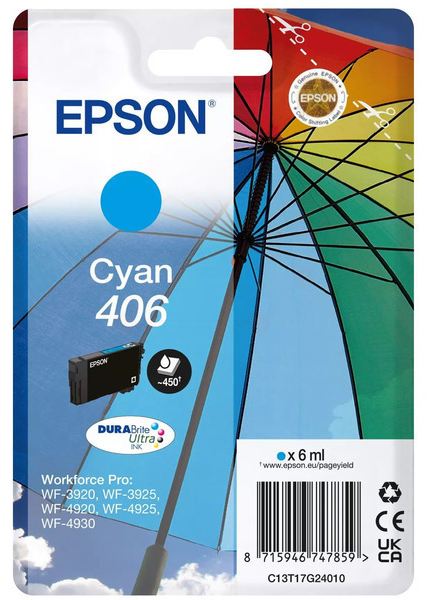Original Epson 406 | C13T17G24010 Tintenpatrone Cyan