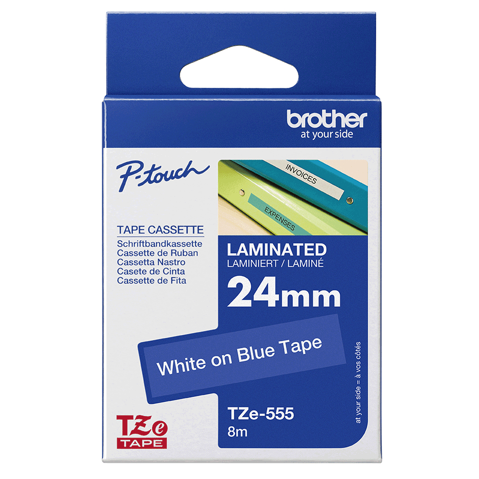 Brother Schriftband TZe-555 | 24 mm | Weiß auf Blau | 8 m