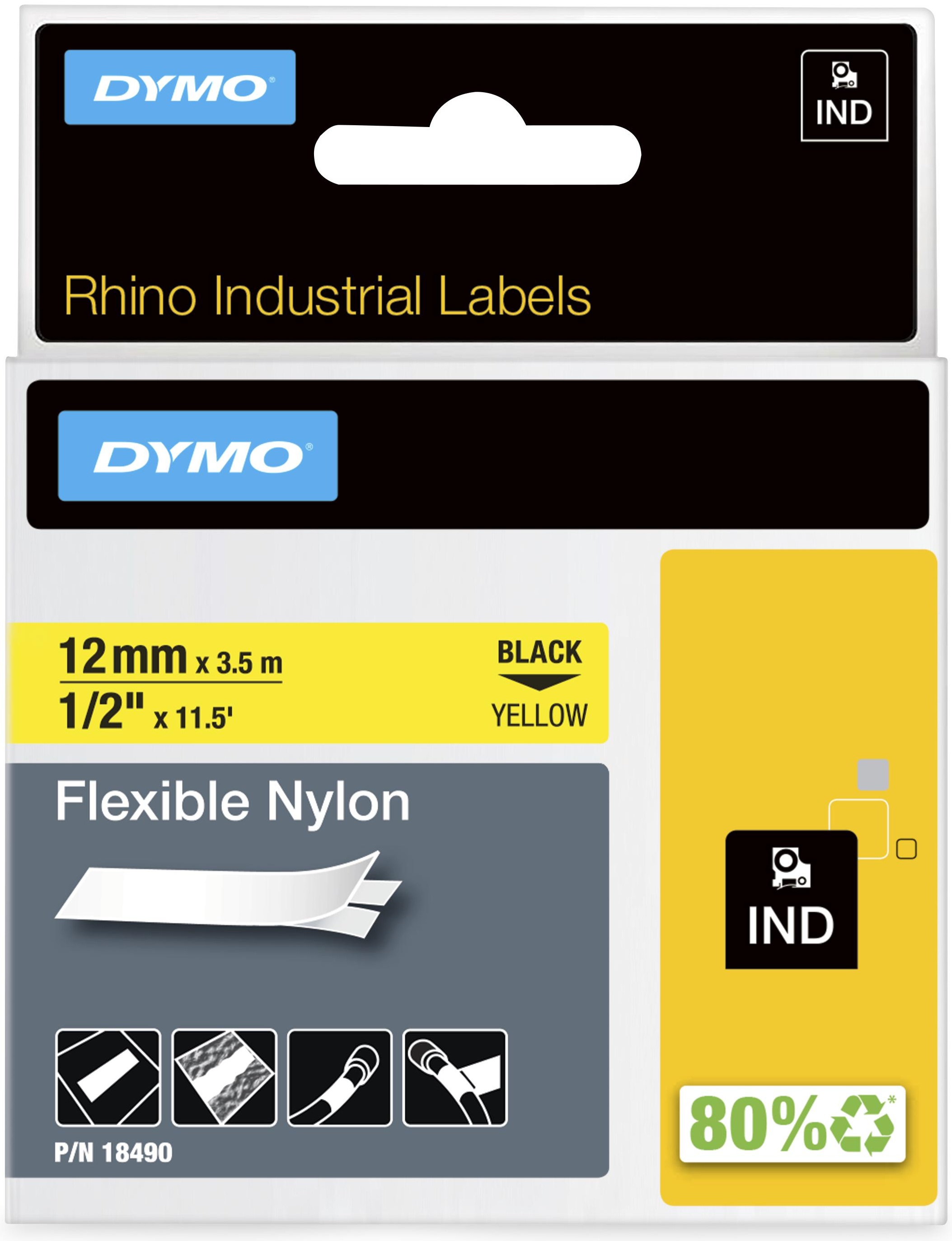 Dymo Schriftband RHINO 18490 | 12 mm | Schwarz auf Gelb | 3.5 m
