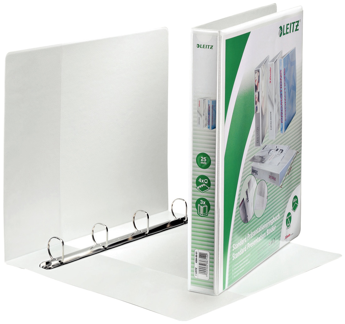 Leitz Präsentationsringbuch | DIN A4 | 4 Ringe | 4,4 cm | Weiß | 6er-Pack