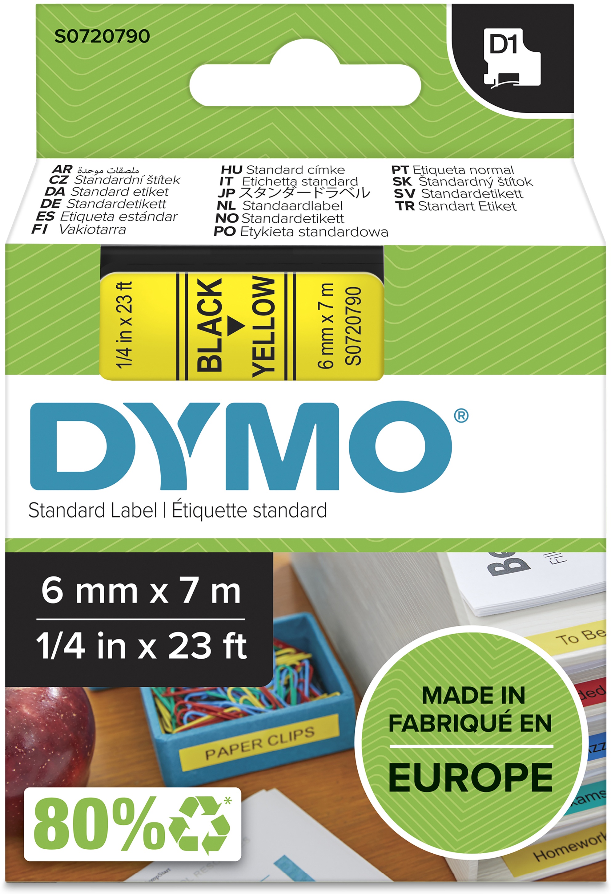 Dymo Schriftband D1 43618 | 6 mm | Schwarz auf Gelb | 7 m