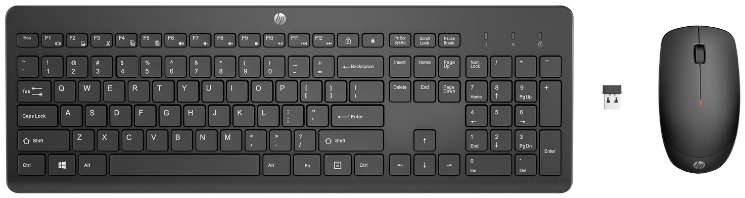 HP 230 Tastatur-Maus-Set | Funk (2,4 GHz) | QWERTZ (DE) | mit Ziffernblock | 2× AAA-Batterie | Schwarz